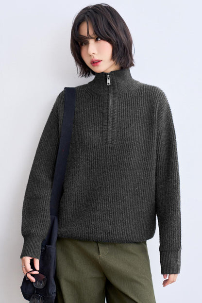 Half-zip stand collar sweatshirt
