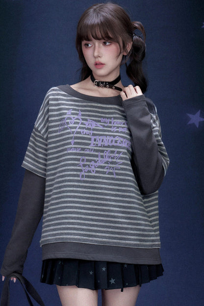 Striped Graffiti Print Top