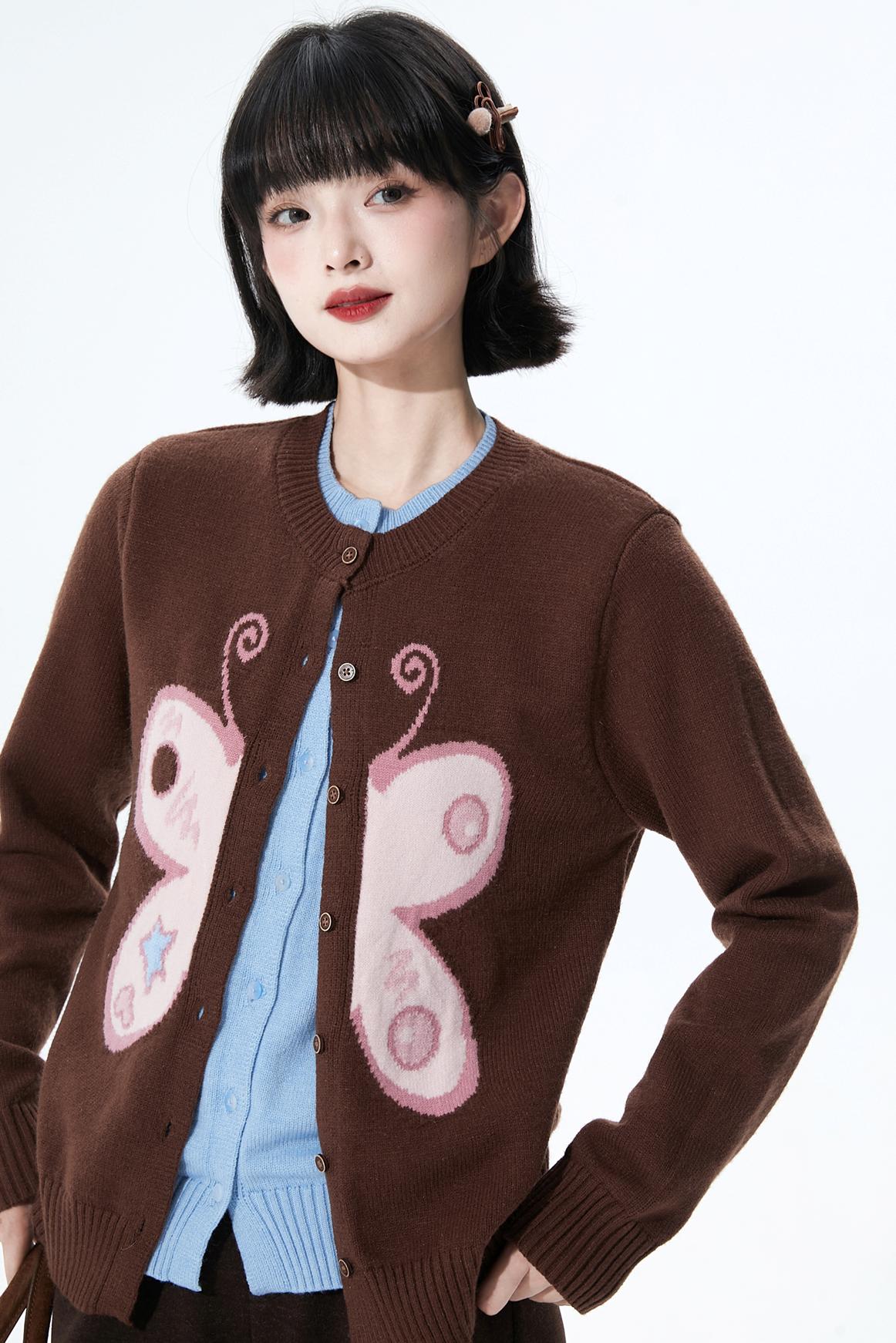 Butterfly Jacquard Knit Cardigan