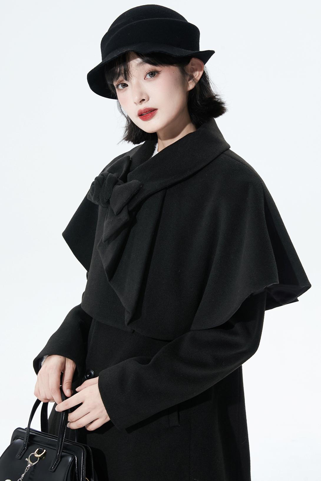 Wool-blend asymmetrical cape coat