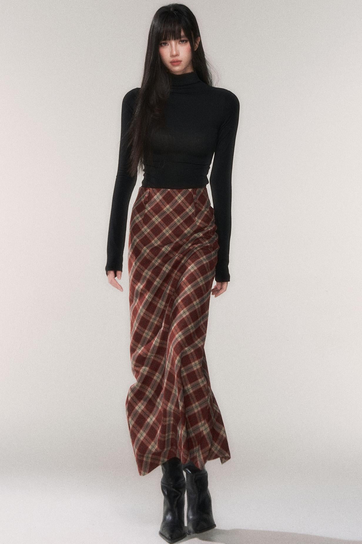 レトロレッドプラッドAラインスカート