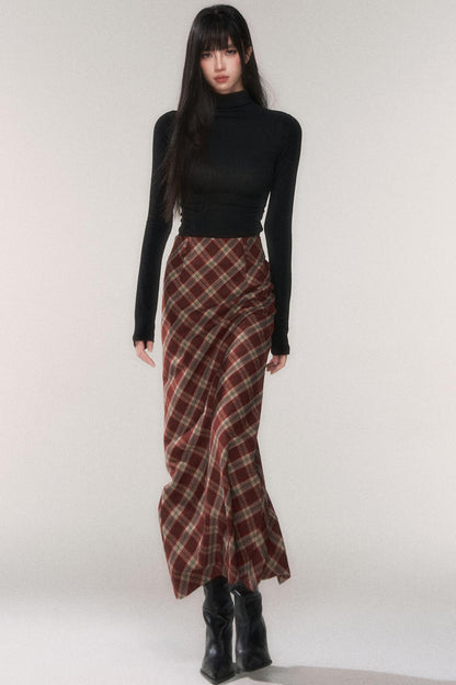 レトロレッドプラッドAラインスカート