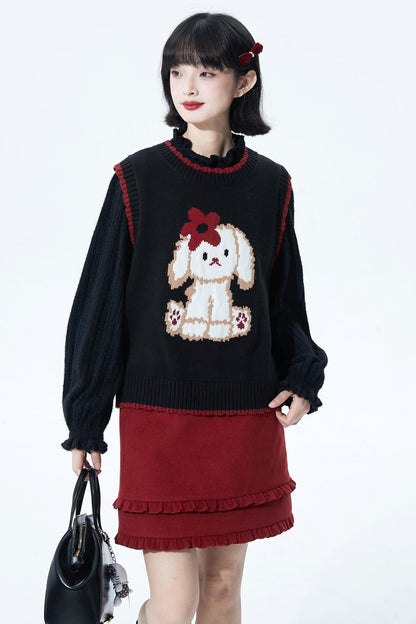 Puppy motif knit vest