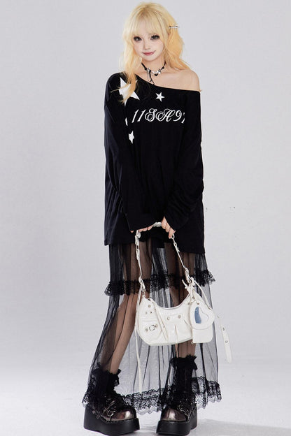 Sheer Letter Print T-Shirt