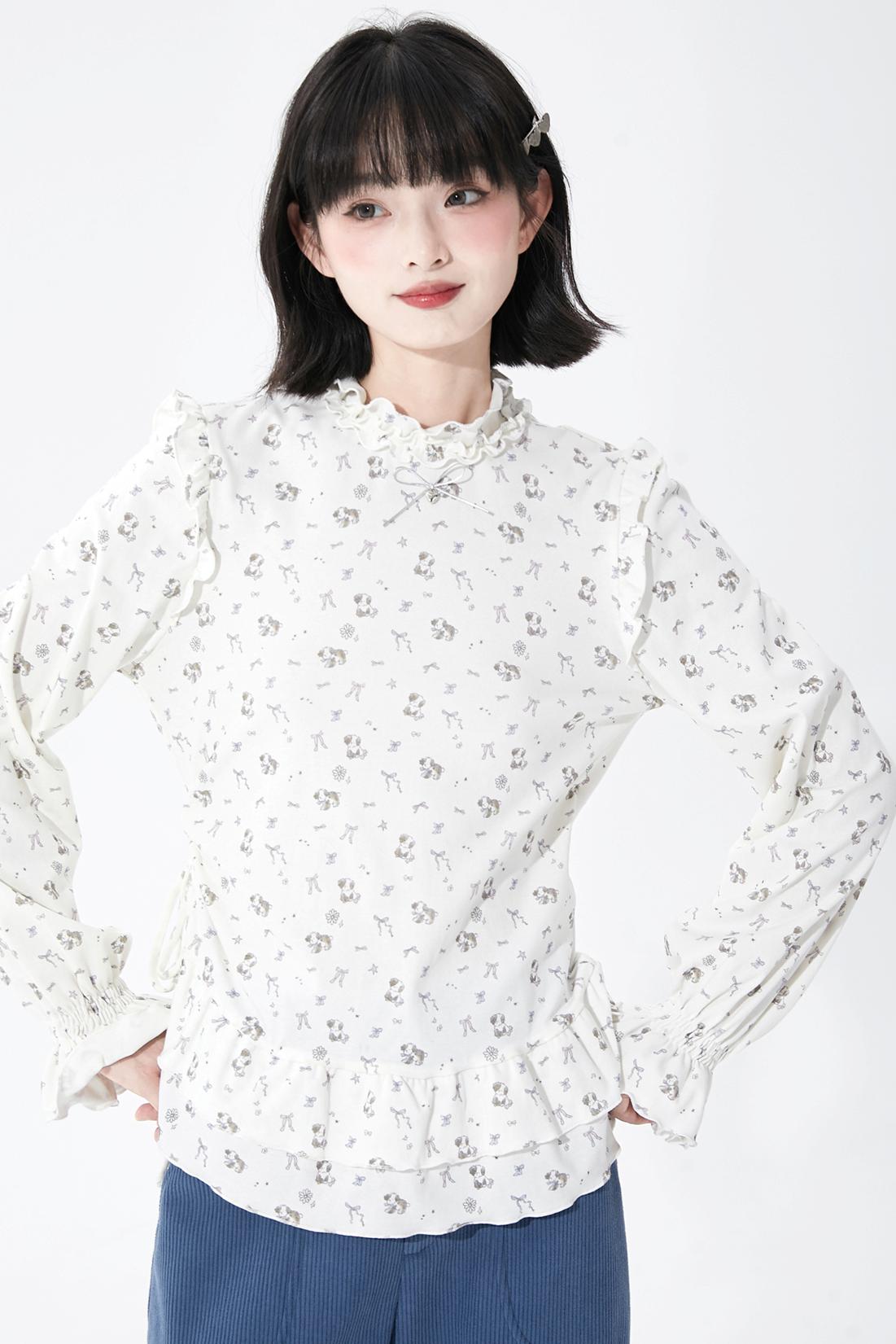 ホワイトパピーモチーフニットトップ