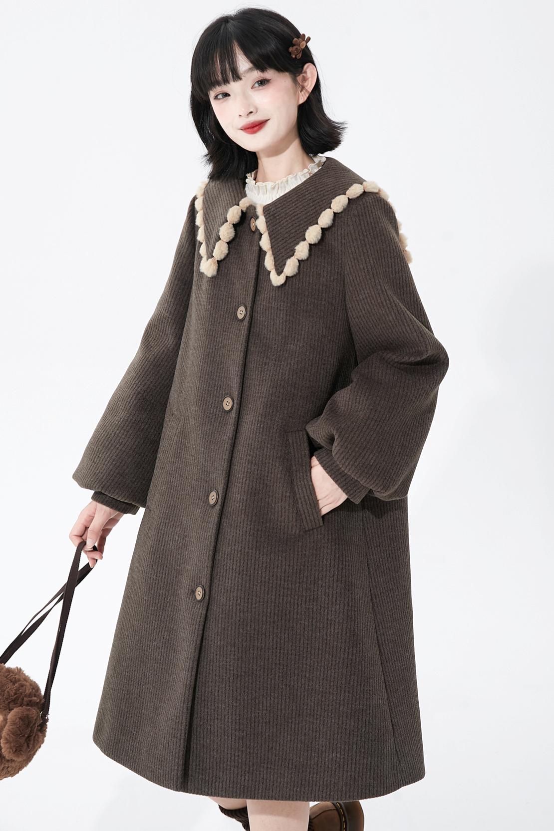 Brown Stripe Woolen Coat