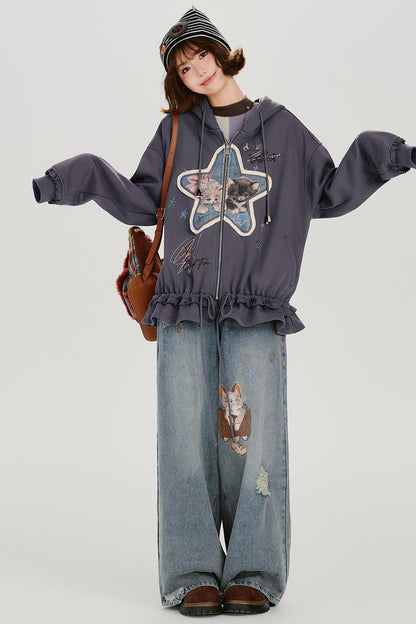 Retro Embroidery Women's Sweat Jacket