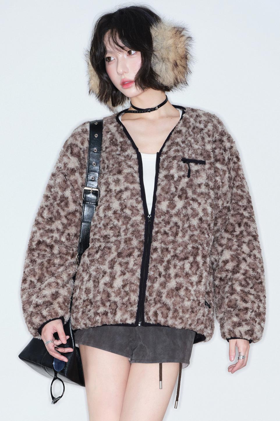 Leopard Print Lamb Wool Coat