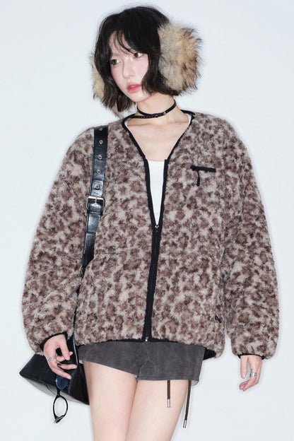 Leopard Print Lamb Wool Coat