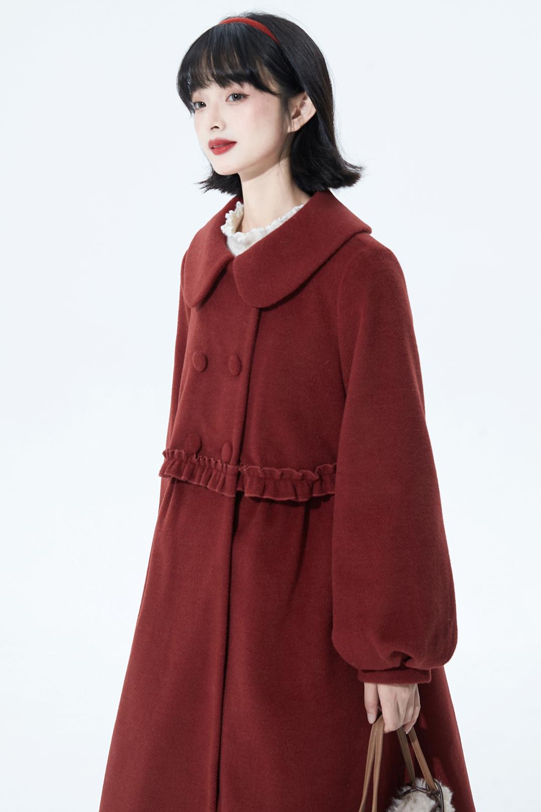 レッドラッフルウールコート