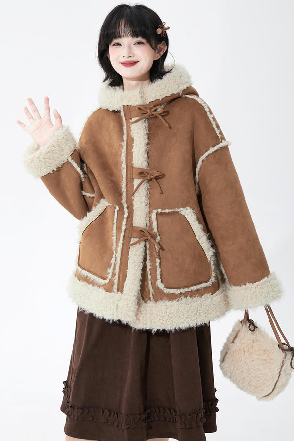 Suede Fur Hooded Coat