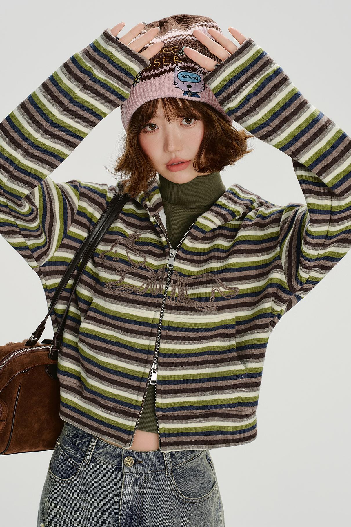 レトロボーダージフードパーカー