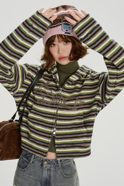 レトロボーダージフードパーカー