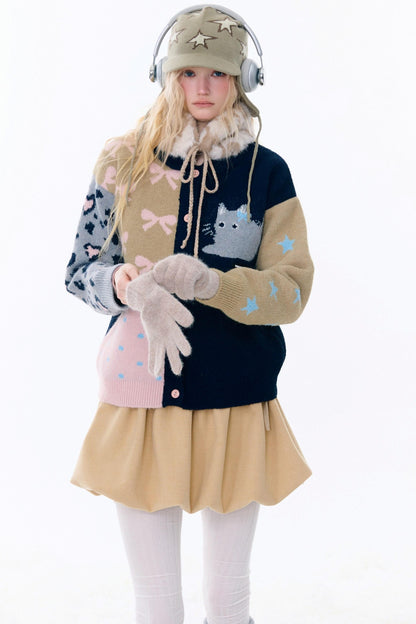 Retro color blocking cardigan