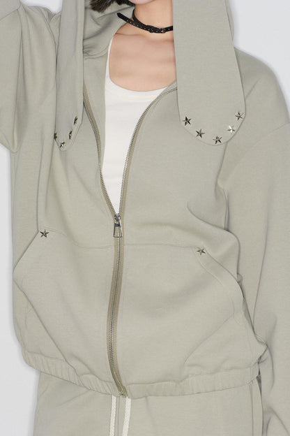 ラビットイアーズフードパーカー+ストレートロングパンツ