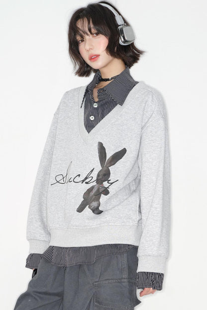 Rabbit Print Sweatshirt Top