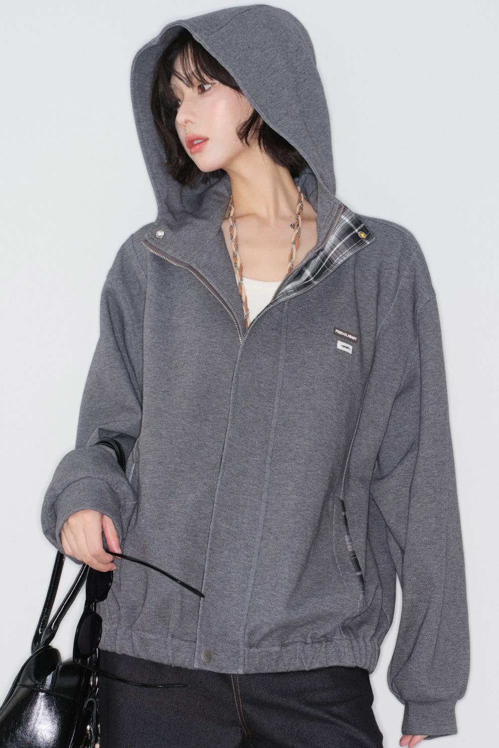 Plaid Patchwork Hooded Cardigan