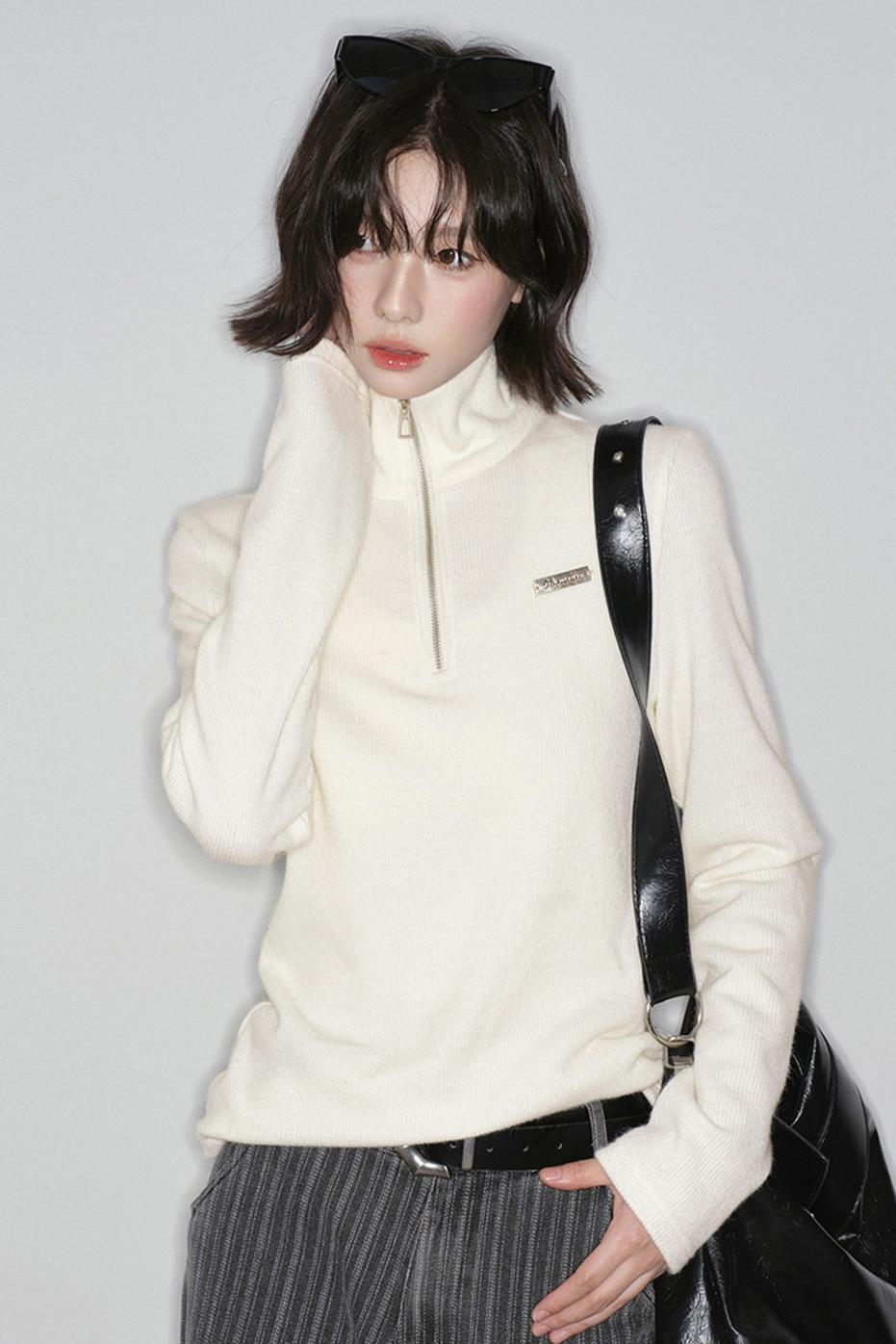 ベーシックソリッドハーフジップセーター