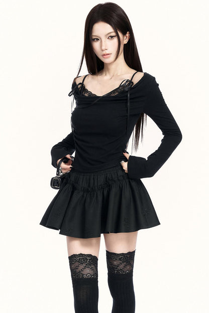 レースドレープドカラートップス