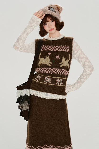 レトロフェアアイルニットベスト+スカート