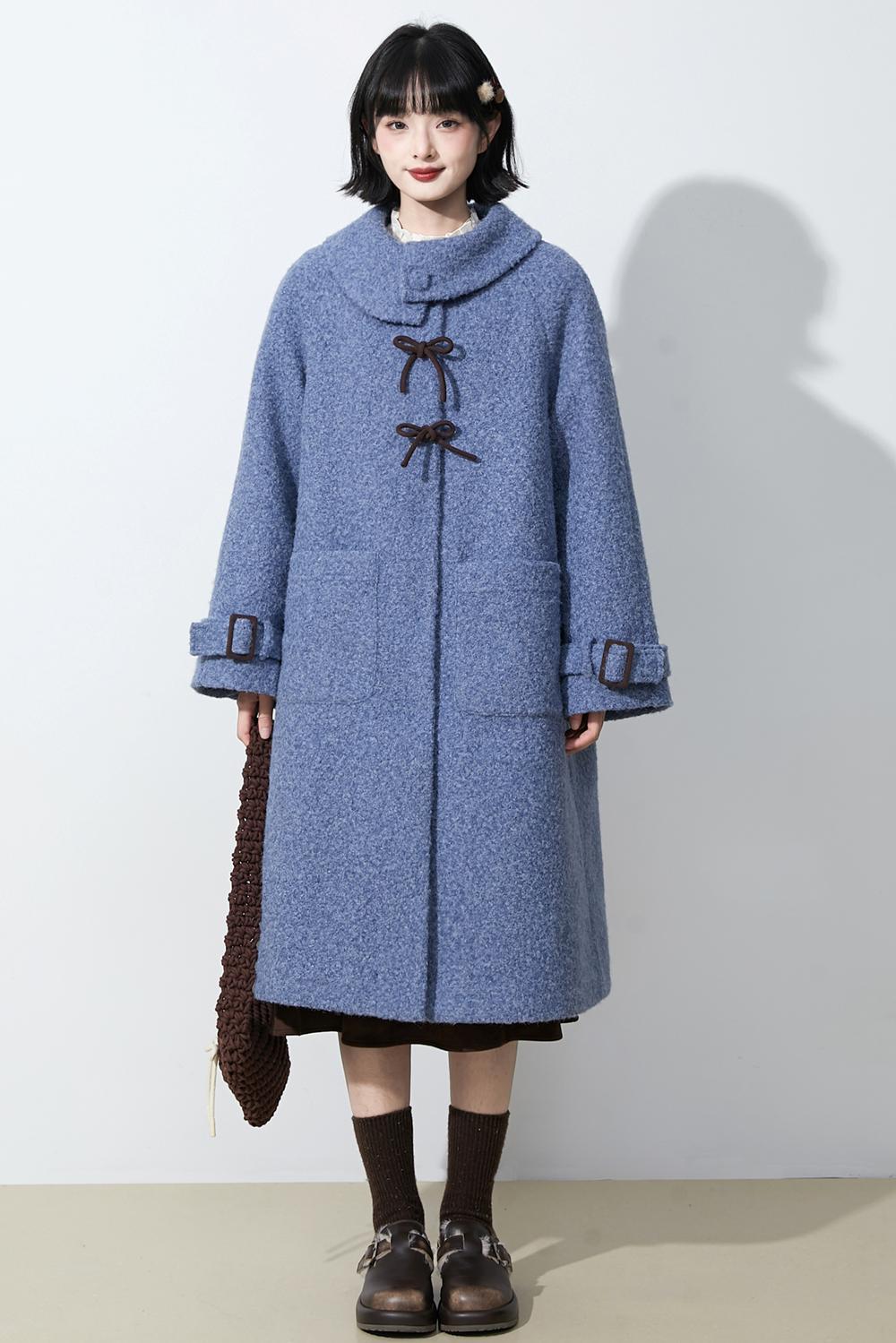 ヘイズブルーボウノットウールコート