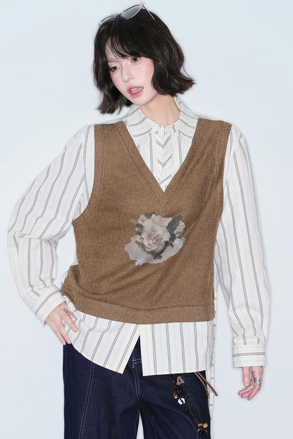 Fake Two-Piece Printed Blouse