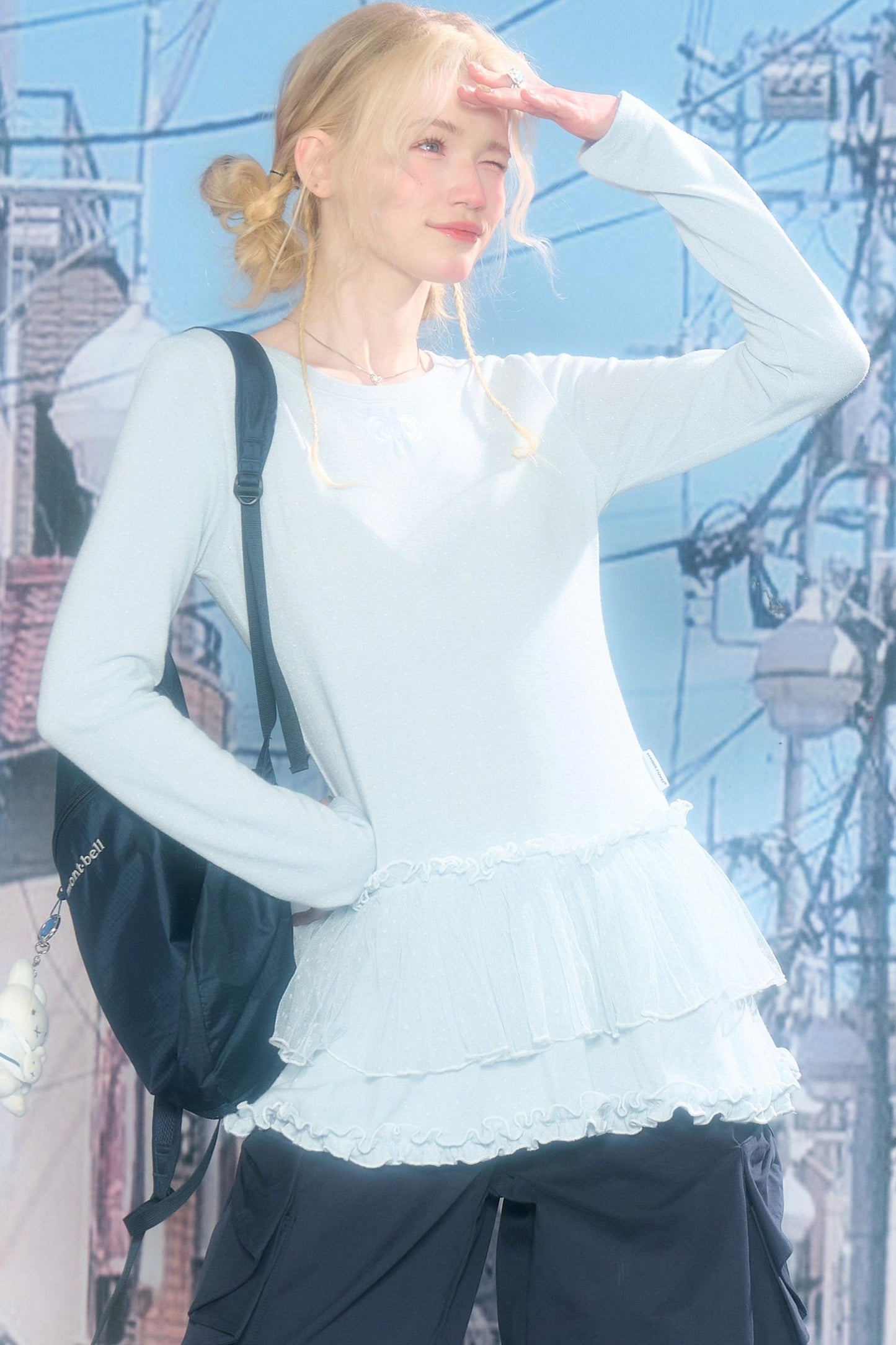 Lace Pleated Polka Dot Blouse