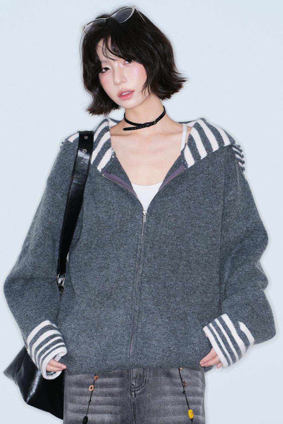 Striped Navy Knit Cardigan