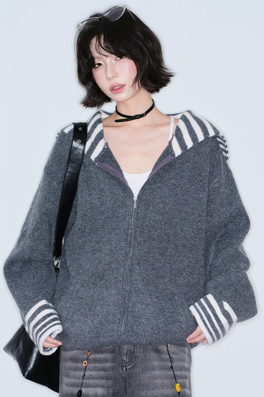 Striped Navy Knit Cardigan