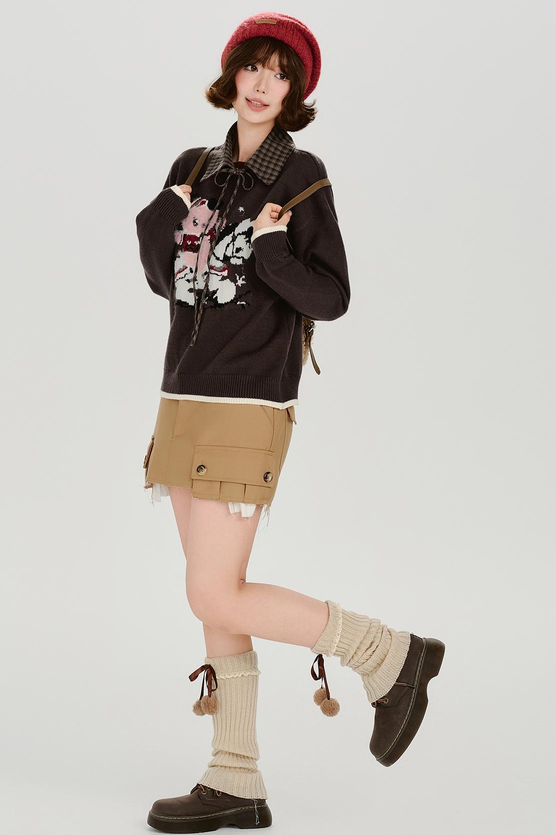 レトロジャガードソフトカラートップス