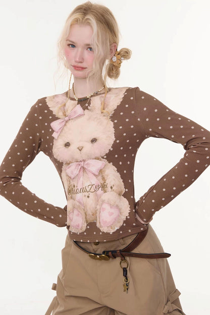 Polka Dot Rabbit Print Top