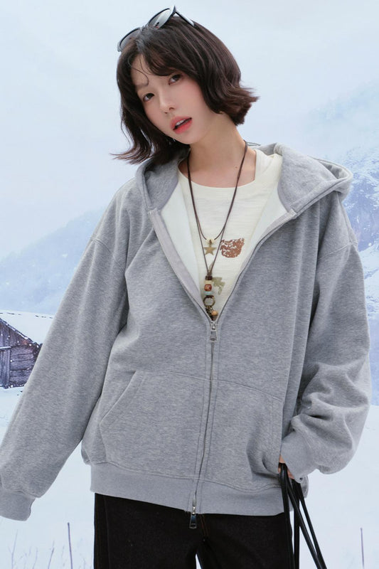 カジュアルルーズフードパーカー