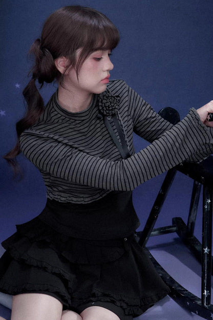 Striped Rose Brooch Top