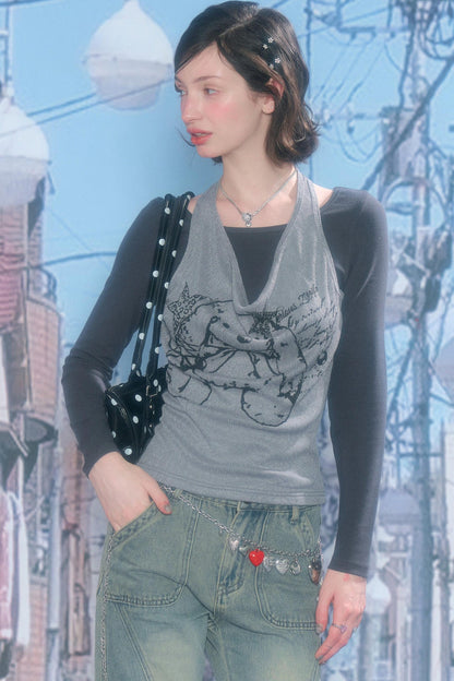 Rabbit Print Halter Top