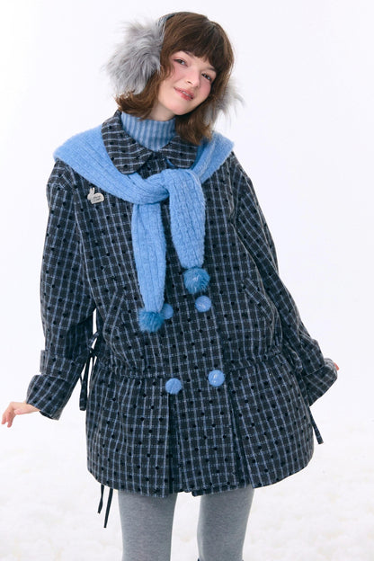 Checked Dot Doll Collar Coat