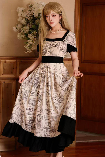 Rose Print Classical Dress