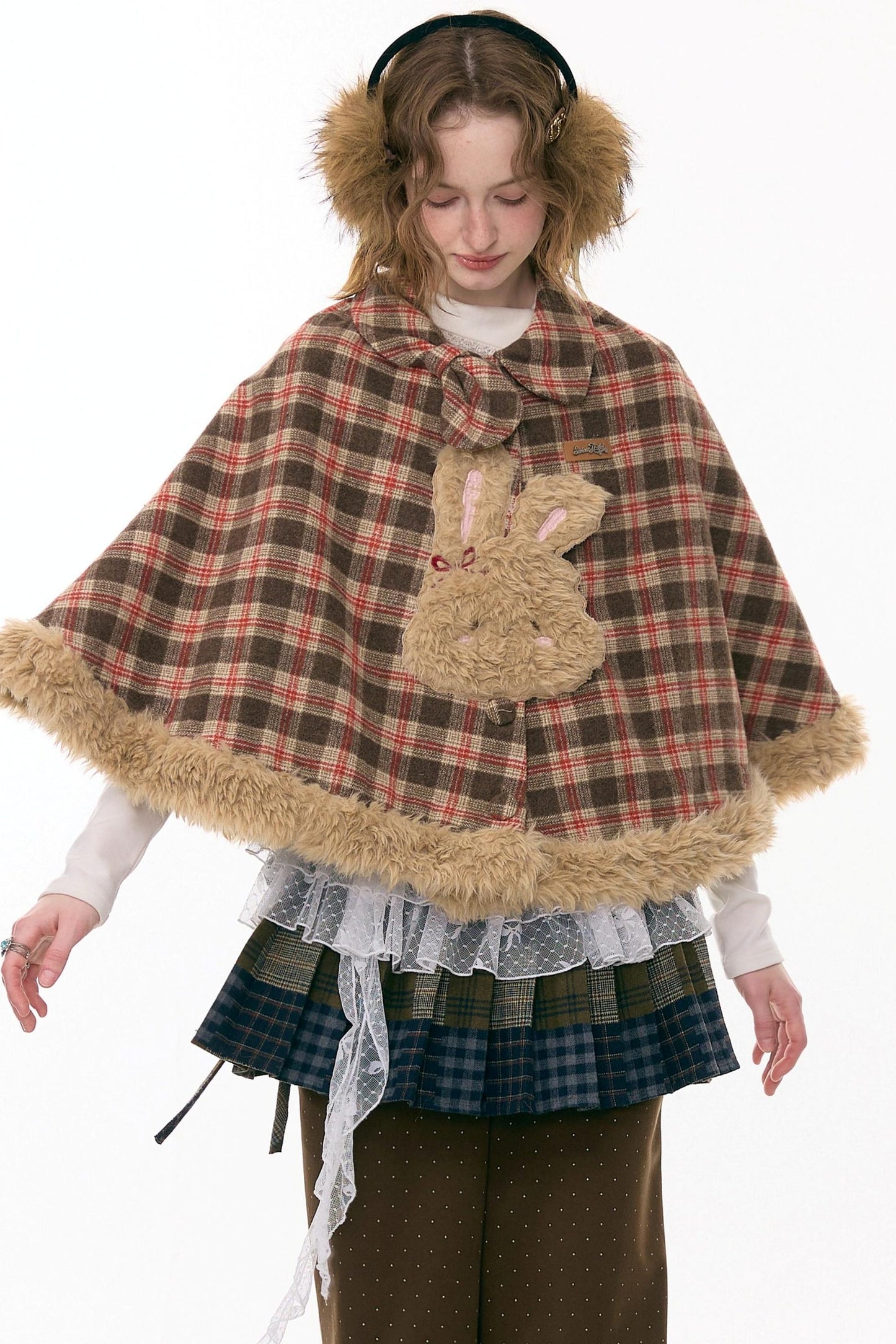 Fairy Tale Plaid Rabbit Cape Coat