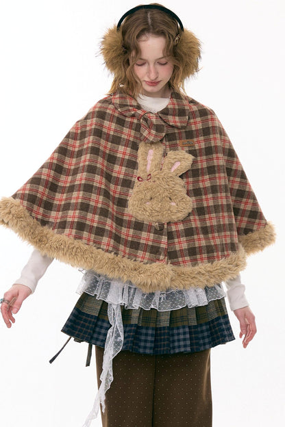Fairy Tale Plaid Rabbit Cape Coat