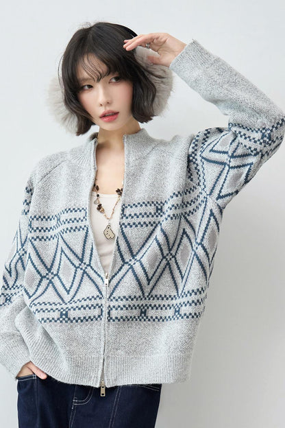Fair Isle Argyle Knit Cardigan