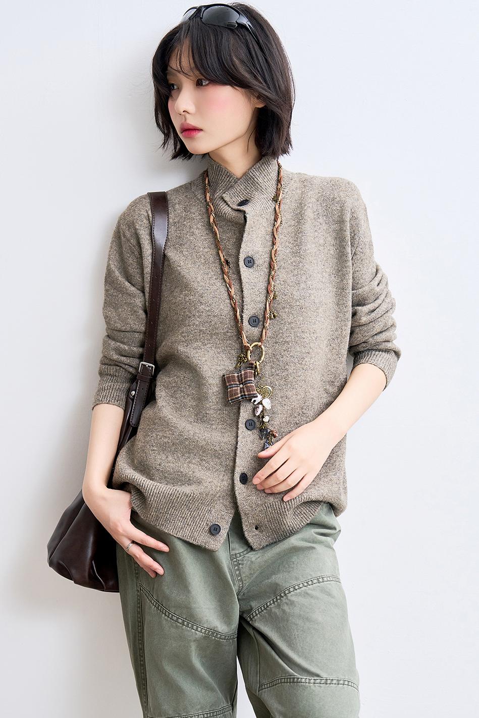 Wool-blend knit cardigan