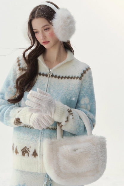 Island Fur Fair Isles Knit Top + Tight Knit Skirt