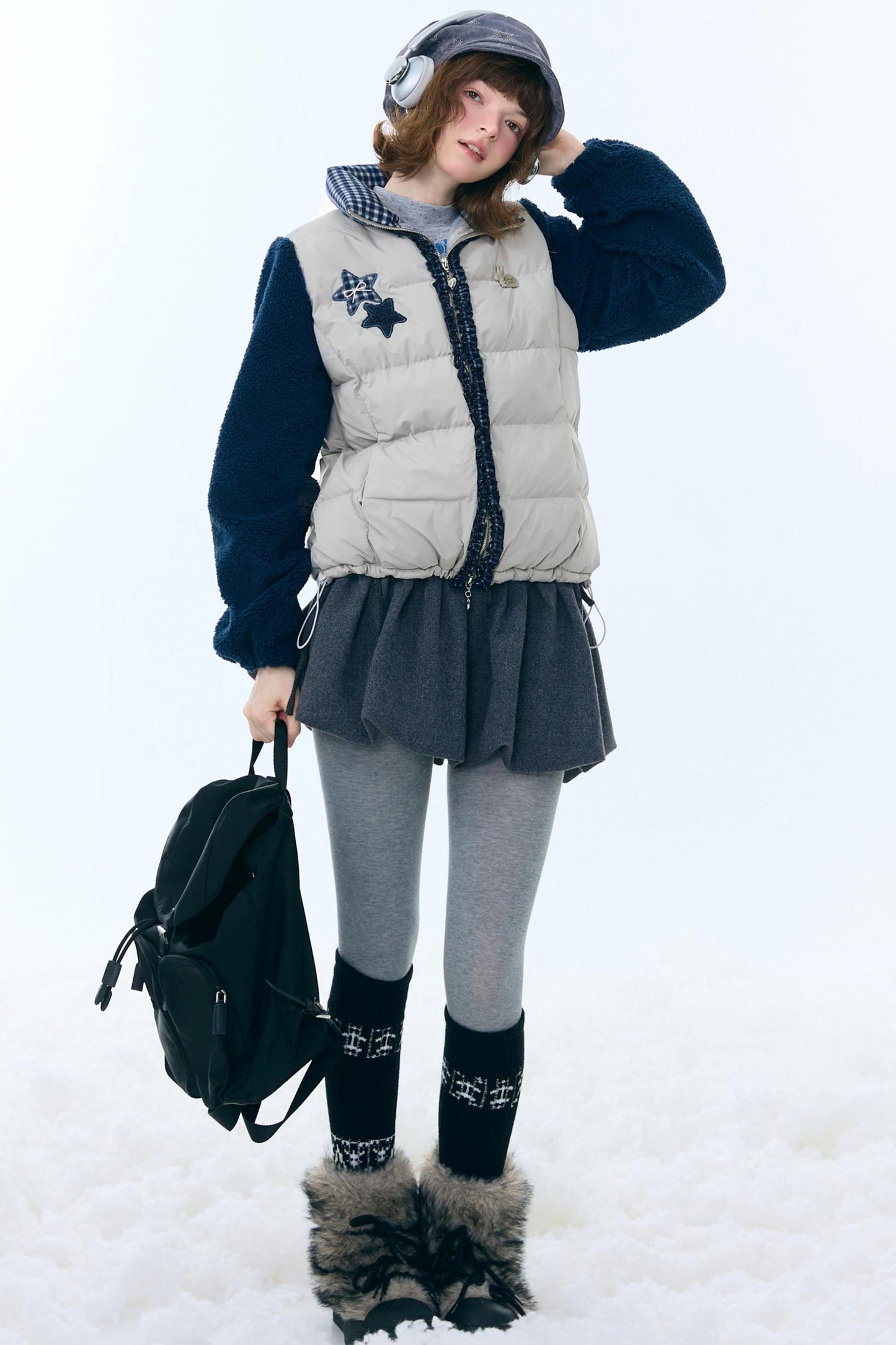 Star Print Color Block Coat