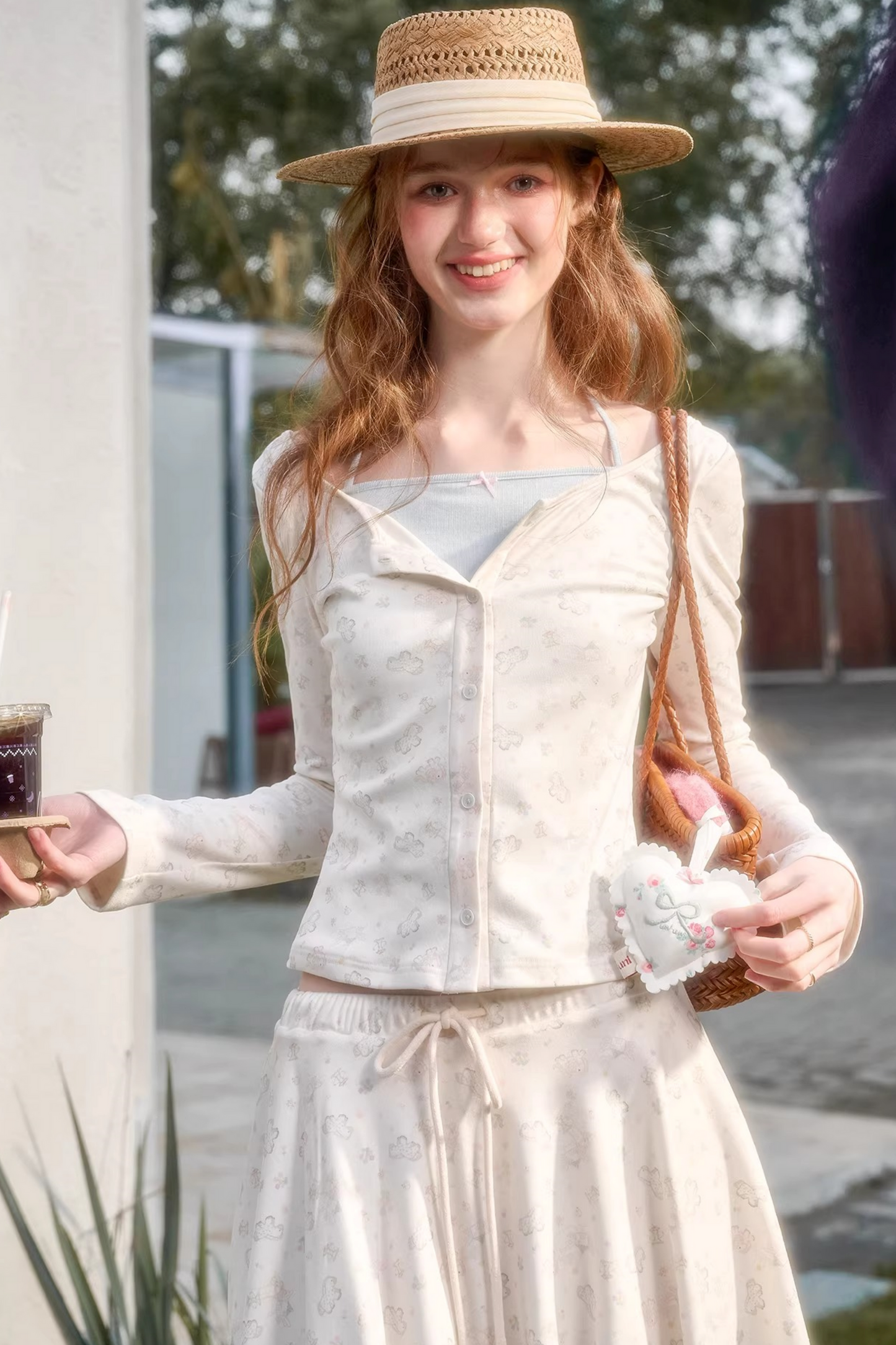 ペイントデザインカーディガン+スカート