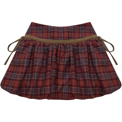 Retro Plaid Drawstring Skirt