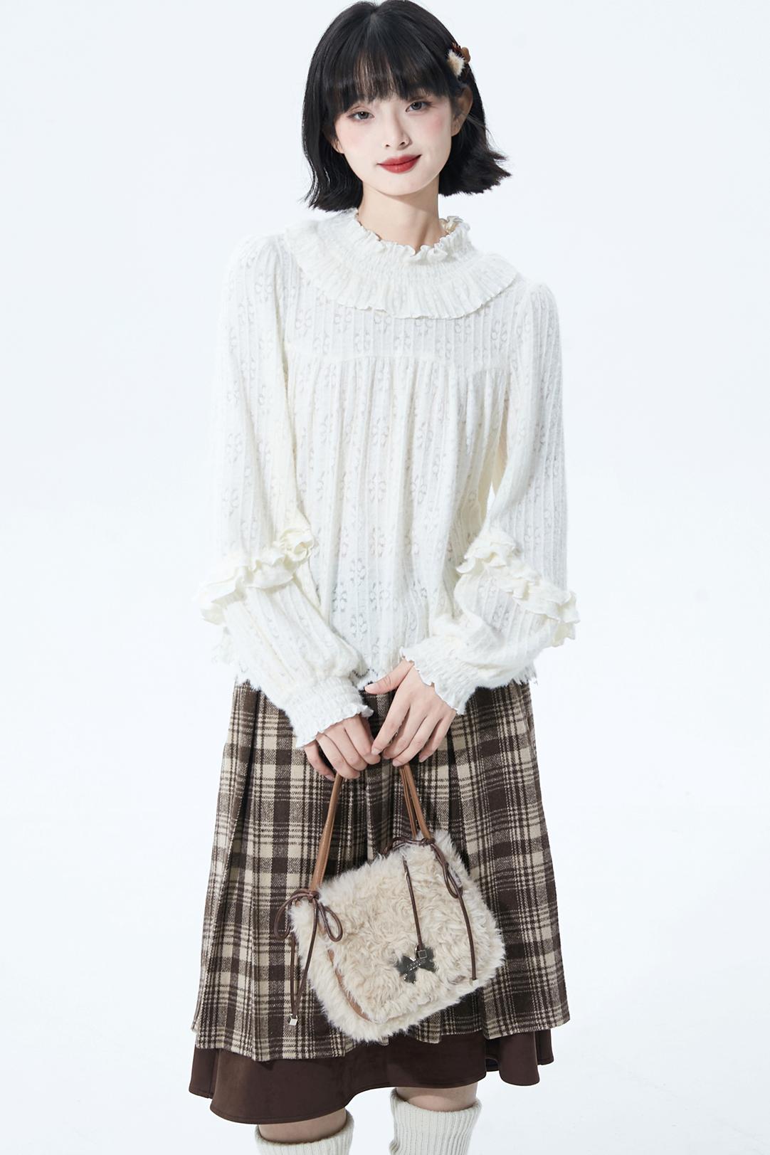Off-White Ruffle Knit Blouse