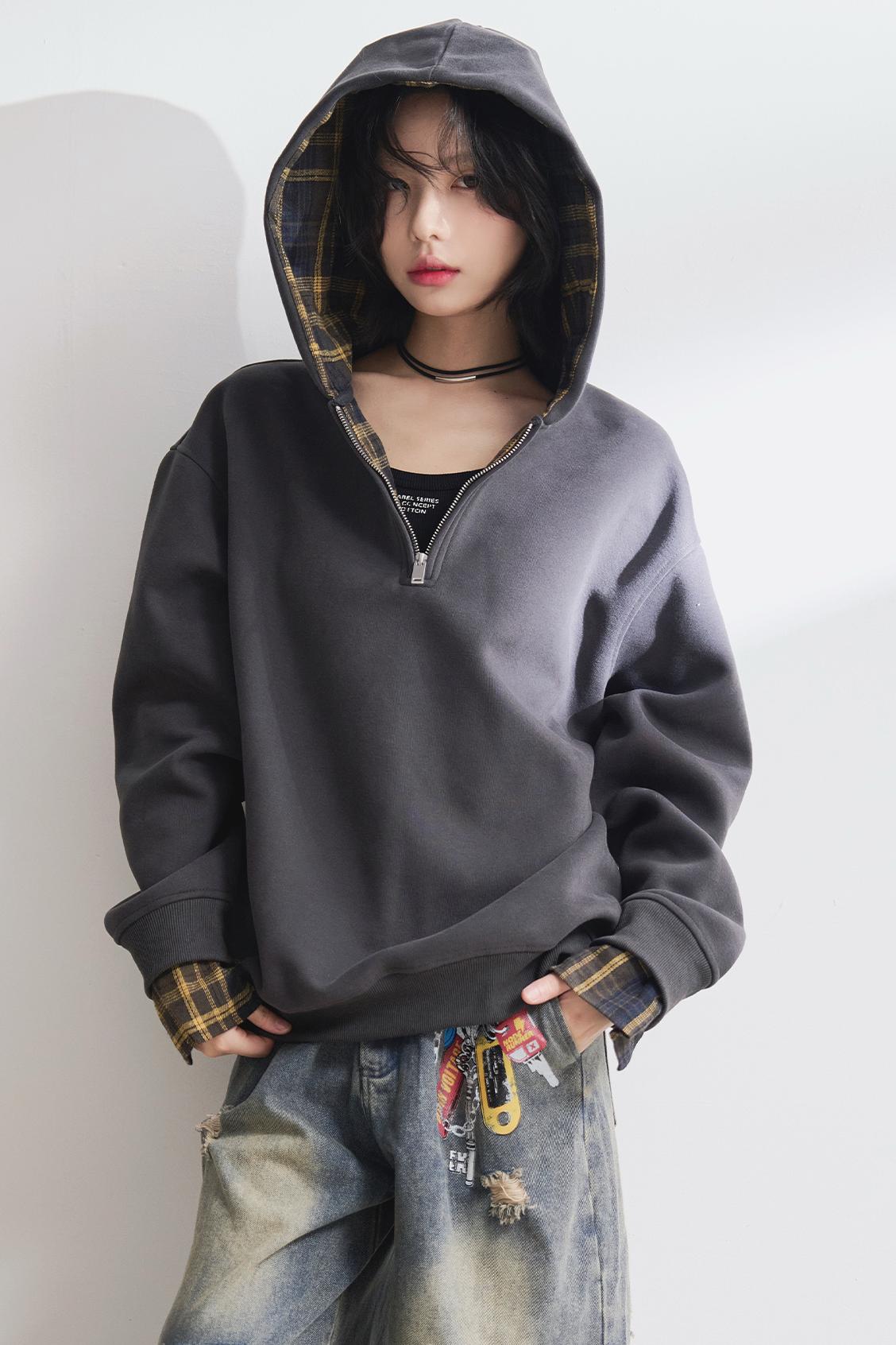 Check Stitch Hooded Sweatshirt