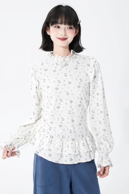 ホワイトパピーモチーフニットトップ