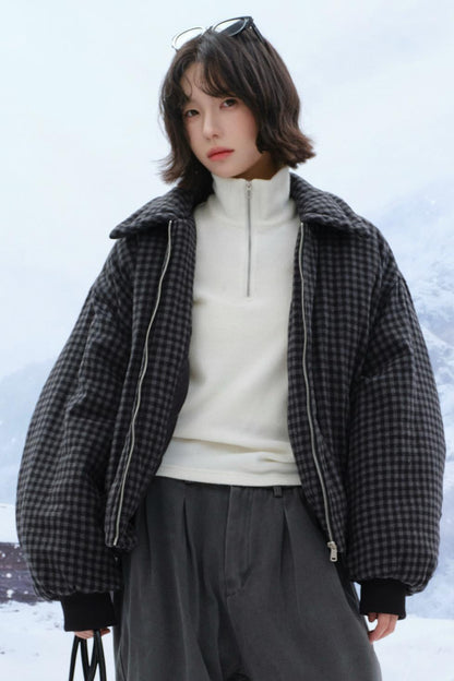 plaid lapel cotton jacket