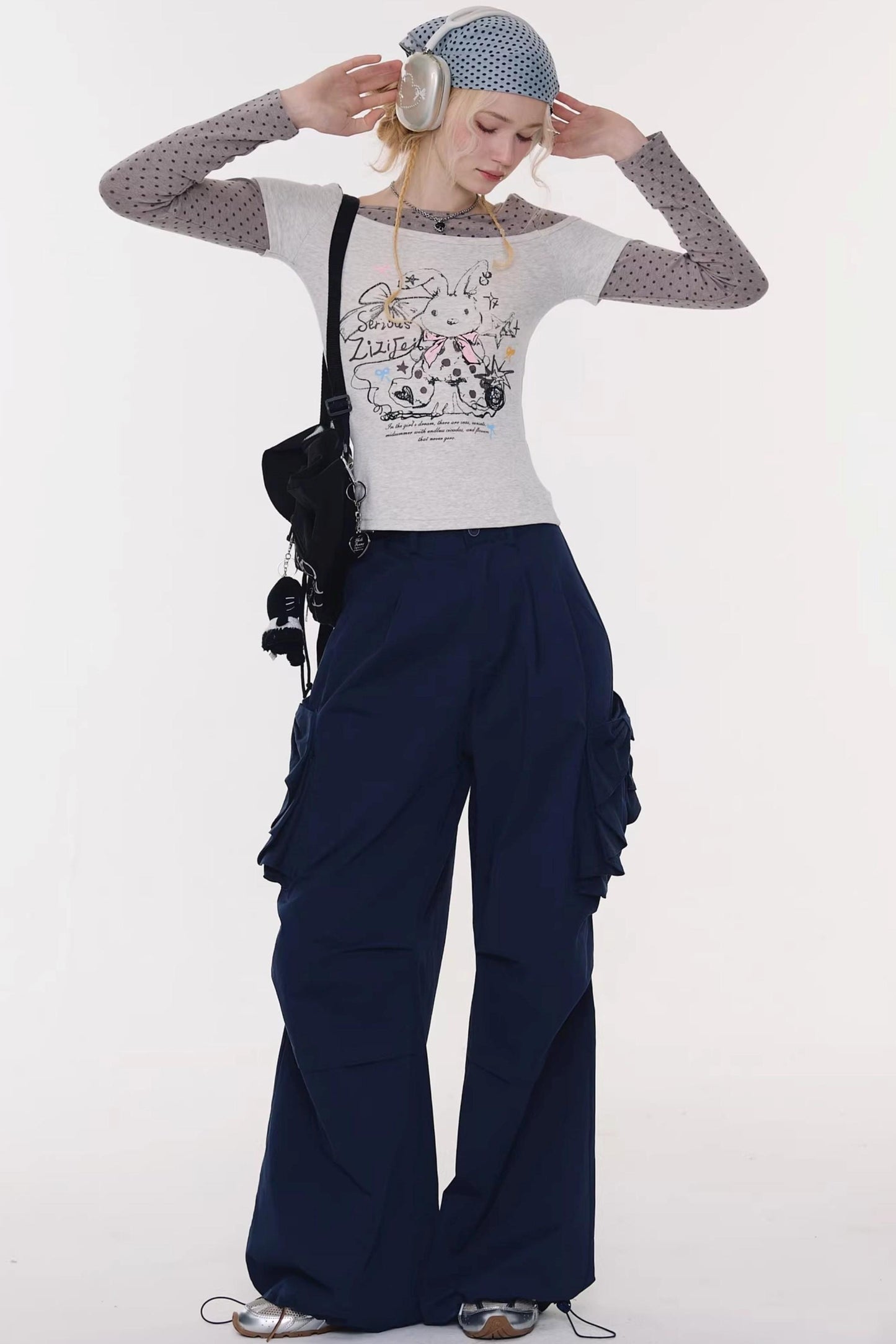 Gray Tone Rabbit Print Blouse