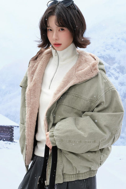 Plush Hooded Cotton Jacket